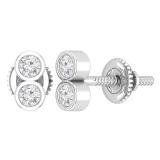 Round Lab Grown White Diamond Vertical 2 Stone Style Screwback Stud Earrings for Her (0.24 ctw, Color H-I, Clarity I1-I2) in 925 Sterling Silver