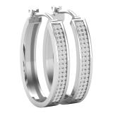 Round Lab Grown White Diamond Two Lines Oval Shaped Hoop Earrings for Her (0.54 ctw, Color H-I, Clarity SI2) in 18K White Gold