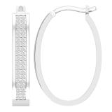 Round Lab Grown White Diamond Two Lines Oval Shaped Hoop Earrings for Her (0.54 ctw, Color H-I, Clarity SI2) in 18K White Gold