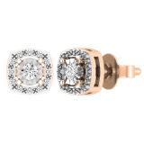 Round Lab Grown White Diamond Cushion Shape Textured Illusion Set Pushback Stud Earrings for Women (0.10 ctw, Color H-I, Clarity SI2) in 18K Rose Gold
