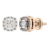 Round Lab Grown White Diamond Cushion Shape Textured Illusion Set Screwback Stud Earrings for Women (0.10 ctw, Color H-I, Clarity SI2) in 18K Rose Gold