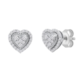 Round Lab Grown White Diamond Outlined Heart Halo Style Pushback Stud Earrings for Women (0.34 ctw Color H-I Clarity SI2) in 925 Sterling Silver