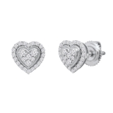 Round Lab Grown White Diamond Outlined Heart Halo Style Screwback Stud Earrings for Women (0.34 ctw Color H-I Clarity SI2) in 925 Sterling Silver