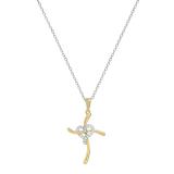 Round Lab Grown White Diamond Heart Swirl Cross Pendant with 18 Inch Silver Chain for Women (0.11 ctw, Color H-I, Clarity SI2) in 18K Yellow Gold