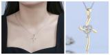 Round Lab Grown White Diamond Heart Swirl Cross Pendant with 18 Inch Silver Chain for Women (0.11 ctw, Color H-I, Clarity SI2) in 18K Yellow Gold
