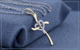 Round Lab Grown White Diamond Heart Swirl Cross Pendant with 18 Inch Silver Chain for Women (0.11 ctw, Color H-I, Clarity SI2) in 18K Yellow Gold