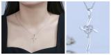 Round Lab Grown White Diamond Heart Swirl Cross Pendant with 18 Inch Silver Chain for Women (0.11 ctw, Color H-I, Clarity SI2) in 925 Sterling Silver