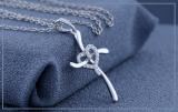 Round Lab Grown White Diamond Heart Swirl Cross Pendant with 18 Inch Silver Chain for Women (0.11 ctw, Color H-I, Clarity SI2) in 925 Sterling Silver