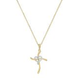 Round Lab Grown White Diamond Heart Swirl Cross Pendant with 18 Inch Gold Chain for Women (0.11 ctw, Color H-I, Clarity SI2) in 14K Yellow Gold