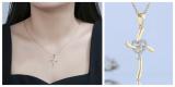 Round Lab Grown White Diamond Heart Swirl Cross Pendant with 18 Inch Gold Chain for Women (0.11 ctw, Color H-I, Clarity SI2) in 14K Yellow Gold