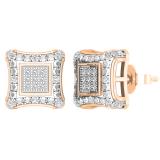 Round Lab Grown White & Metal Diamond Concave Clustered Pushback Stud Earrings for Women (0.22 ctw, Color I-J, Clarity I1-I2) in 18K Rose Gold