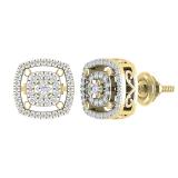 Round Lab Grown White Diamond Double Cushion Shape Flower Screwback Stud Earrings for Women (0.28 ctw Color I-J Clarity I2-I3) in 10K Yellow Gold