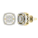 Round Lab Grown White Diamond Double Cushion Shape Flower Pushback Stud Earrings for Women (0.28 ctw Color I-J Clarity I1-I2) in 18K Yellow Gold