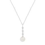 10mm Freshwater Pearl & 0.18 ctw Lab Grown White Diamond 3 Stone Drop Down Pendant with 18 Inch Silver Chain for Women in 925 Sterling Silver