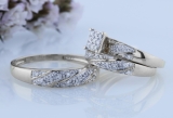 Round Lab Grown White Diamond Square Frame Matching Wedding Trio Ring Set for Him & Her (0.28 ctw, Color H-I, Clarity SI2) in 925 Sterling Silver