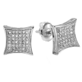 Round Lab Grown White Diamond Concave Square Unisex Stud Earrings (0.15 ctw, Color H-I, Clarity SI) in 925 Sterling Silver in Screw Back