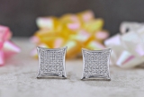 Round Lab Grown White Diamond Concave Square Unisex Stud Earrings (0.15 ctw, Color H-I, Clarity SI) in 925 Sterling Silver in Screw Back