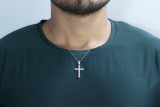 Round Lab Grown White Diamond Classic Faith Charm Cross Unisex Pendant with 18 inch Silver Chain (0.25 ctw, Color H-I, Clarity SI2) in 925 Sterling Silver