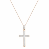 Round Lab Grown White Diamond Classic Faith Charm Cross Unisex Pendant with 18 inch Gold Chain (0.25 ctw, Color H-I, Clarity SI2) in 10K Rose Gold