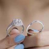 6mm Center Round Lab Grown Diamond Halo Split Shank Wedding Ring Set for Her (1.44 ctw, Color H-I, Clarity SI2) in 925 Sterling Silver