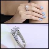 6mm Center Round Lab Grown Diamond Halo Split Shank Wedding Ring Set for Her (1.44 ctw, Color H-I, Clarity SI2) in 925 Sterling Silver