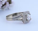 6mm Center Round Lab Grown Diamond Halo Split Shank Wedding Ring Set for Her (1.44 ctw, Color H-I, Clarity SI2) in 925 Sterling Silver