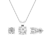 Round Lab Grown White Diamond 8mm Pendant & 7mm Each Earrings 4 Prong Solitaire Combo Set for Women (5.00 ctw, Color D, Clarity VVS2) in 10K White Gold|Screwback|Silver Chain