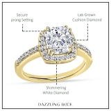 IGI Certified 1.48 Cttw Cushion & Round Lab Grown Diamond Solitaire Engagement Ring, 14K Yellow Gold