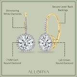 10K Yellow Gold Lever-back Earrings, IGI Certified 1.50 ctw Round Lab Grown Diamond