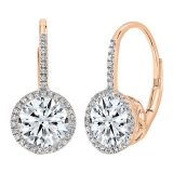18K Rose Gold Lever-back Earrings, IGI Certified 1.50 ctw Round Lab Grown Diamond