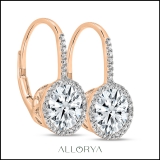 18K Rose Gold Lever-back Earrings, IGI Certified 1.50 ctw Round Lab Grown Diamond