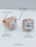 18K Rose Gold Flower Stud Earrings, IGI Certified 2.65 CT Cushion and Round Lab Grown Diamond in Push Back