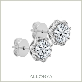 10K White Gold Flower Shape Stud Earrings, IGI Certified 1.70 CT Round Lab Grown Diamond in Push Back