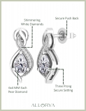 10K White Gold Swirl Stud Earrings, IGI Certified 1.04 CT Pear & Round Lab Grown Diamond in Push Back