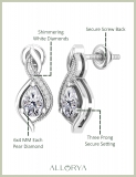 10K White Gold Swirl Stud Earrings, IGI Certified 1.04 CT Pear & Round Lab Grown Diamond in Screw Back