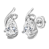 IGI Certified 2.56 Cttw Pear & Round Lab Grown Diamond Teardrop Stud Earrings, 10K White Gold in Screw Back