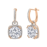 IGI Certified 4.50 ctw Cushion & Round Lab Grown Diamond Drop Earrings, 18K Rose Gold