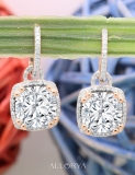 IGI Certified 4.50 ctw Cushion & Round Lab Grown Diamond Drop Earrings, 18K Rose Gold