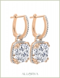 IGI Certified 4.50 ctw Cushion & Round Lab Grown Diamond Drop Earrings, 18K Rose Gold