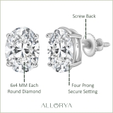 10K White Gold 4 Prong Solitaire Stud Earrings, IGI Certified 1.30 CT Oval Lab Grown Diamond in Screw Back