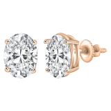 18K Rose Gold 4 Prong Solitaire Stud Earrings, IGI Certified 1.30 CT Oval Lab Grown Diamond in Screw Back