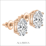 18K Rose Gold 4 Prong Solitaire Stud Earrings, IGI Certified 1.30 CT Oval Lab Grown Diamond in Screw Back