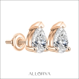 18K Rose Gold Solitaire Stud Earrings, IGI Certified 1.50 CT Pear Lab Grown Diamond in Screw Back