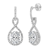10K White Gold Halo Drop Dangle Earrings, IGI Certified 6.75 ctw Oval and Round Lab Grown Diamond in Screw Back