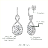 10K White Gold Halo Drop Dangle Earrings, IGI Certified 6.75 ctw Oval and Round Lab Grown Diamond in Screw Back