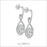 10K White Gold Halo Drop Dangle Earrings, IGI Certified 6.75 ctw Oval and Round Lab Grown Diamond in Screw Back