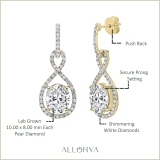 10K Yellow Gold Halo Drop Dangle Earrings, IGI Certified 6.75 ctw Oval and Round Lab Grown Diamond in Push Back
