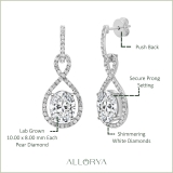 14K White Gold Halo Drop Dangle Earrings, IGI Certified 6.75 ctw Oval and Round Lab Grown Diamond in Push Back