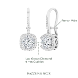 IGI Certified 2.26 Carat Cushion & Round Lab Grown Diamond Double Prong French Wire Drop Earrings, 10K White Gold 