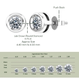 0.75 Cttw Round Lab Grown White Diamond Elegant Solitaire Bezel Set Push Back Stud Earrings for Women in 10K Solid White Gold